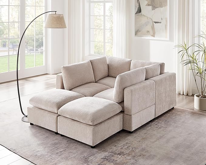 VANOMi Modular Sectional Sofa, Convertible Sofa Couch Modular Sofa with Ottoman, Sectional Sofas for Living Room Small Apartments