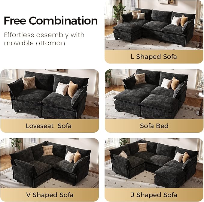 KKL Modular Sectional Sofa, Loveseat 2 Seater Cloud Couch, Chenille Modern Sectional Couches for Living Room, Apartment