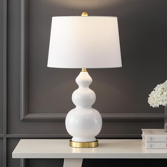 JONATHAN Y JYL4023D Bowen 27.5" Contemporary Transitional Ceramic Gourd LED Table Lamp, White/Brass Gold for Bedroom, Living Room, Kitchen, Home Office, Kids Room