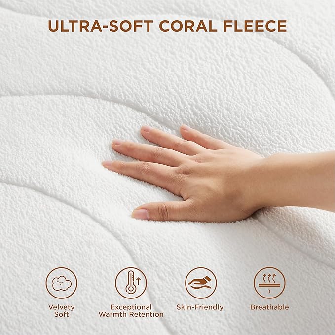 Bedsure Heated Mattress Pad Queen - Bed Warmer with Memory & Preheat Function, 12-Hour Auto Off & 10 Heat Settings, Dual Controllers, Fast Heating, Coral Fleece Electric Mattress Pad Queen, 60"x80"
