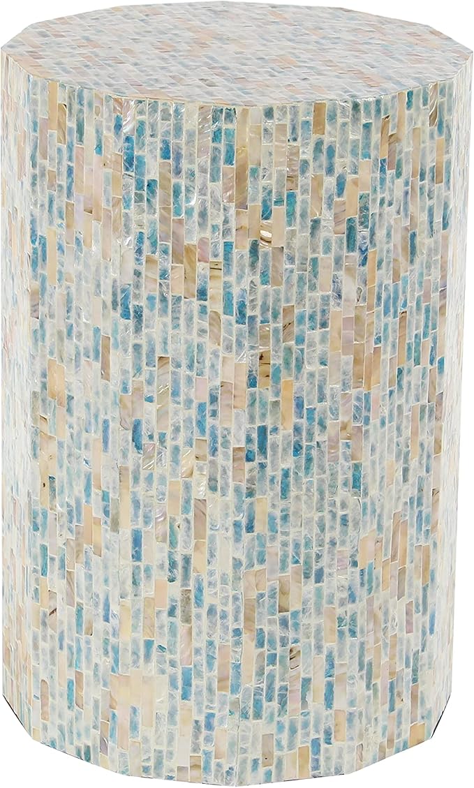 Deco 79 Mother of Pearl Shell Handmade Side End Accent Table End Table, Side Table 13" x 13" x 19", Blue