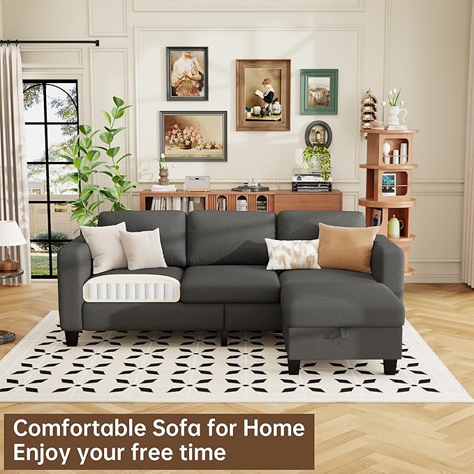 ZeeFu Sectional and Sofa Couches for Living Room - 78'' 3 Seater L-Shaped Modular Couch with Storage Ottoman - Modern Velevt Fabric Upholstered Sofa Set for Small Space Apartment Office