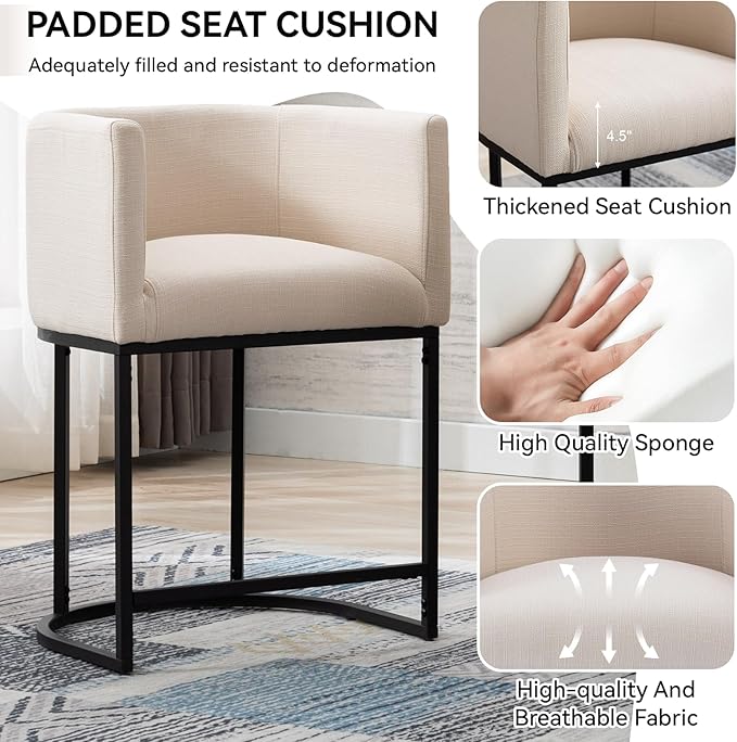 Bar Stools Set of 4, 24" Upholstered Counter Height Bar Stools, Modern Counter Stools with Metal Base for Kitchen Island Dining Room Bar, Cream
