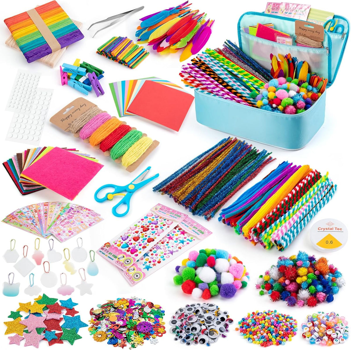 Sundaymot Arts and Crafts Supplies for Kids, 2000+Pcs DIY Craft Kits, Ages 6-10, Unisex, Multicolor, Modern, Includes Oxford Cloth Bag, Safetu Scissors