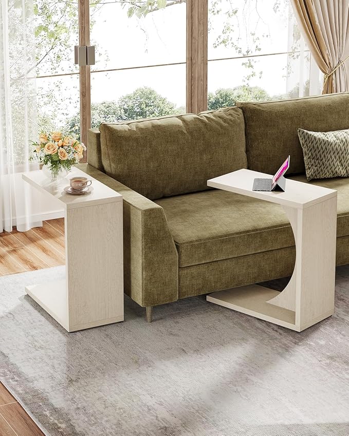 Tribesigns C-Shaped End Table for Couch, Sofa Side Table, C Table for Small Space, Living Room, Bedroom (1, Beige)