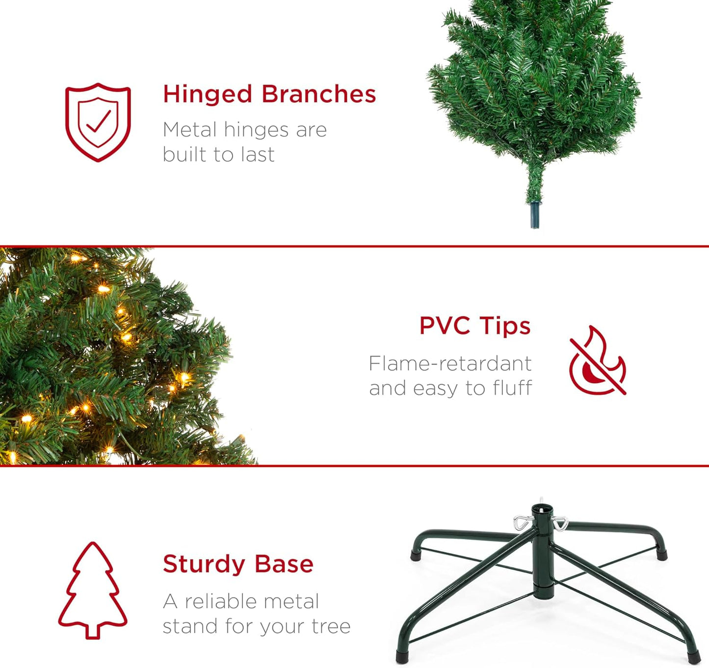 Best Choice Products 6ft Pre-Lit Spruce Artificial Holiday Christmas Tree for Home, Office, Party Decoration w/ 250 Incandescent Lights, 798 Branch Tips, Easy Assembly, Metal Hinges & Foldable Base