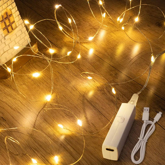 Lakumu 64FT(16 * 4) Fairy Lights Battery Operated, LED String Lights with Timer, Mini Twinkle Lights for Bedroom, Christmas Decorations, Wedding, Vine, Centerpiece Table Decor Warm White