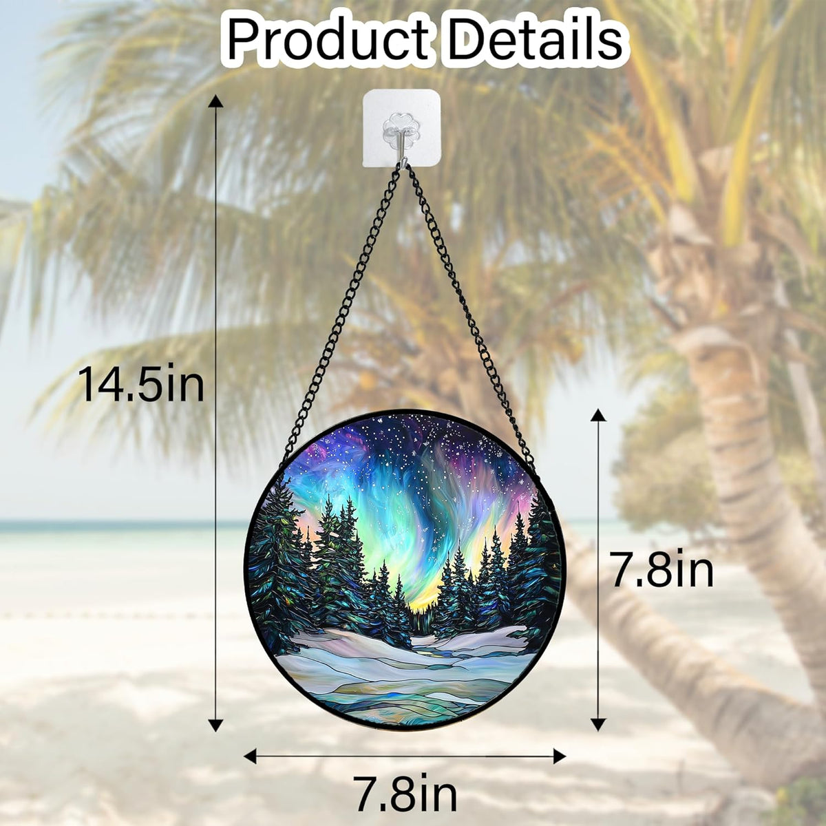 Stained Glass Window Hanging, Aurora Landscape Sun Catchers Glass Panel Green Trees Suncatcher Decor for Birthday for Women, Men, Wife, Aunt, and Mom 7.8 in