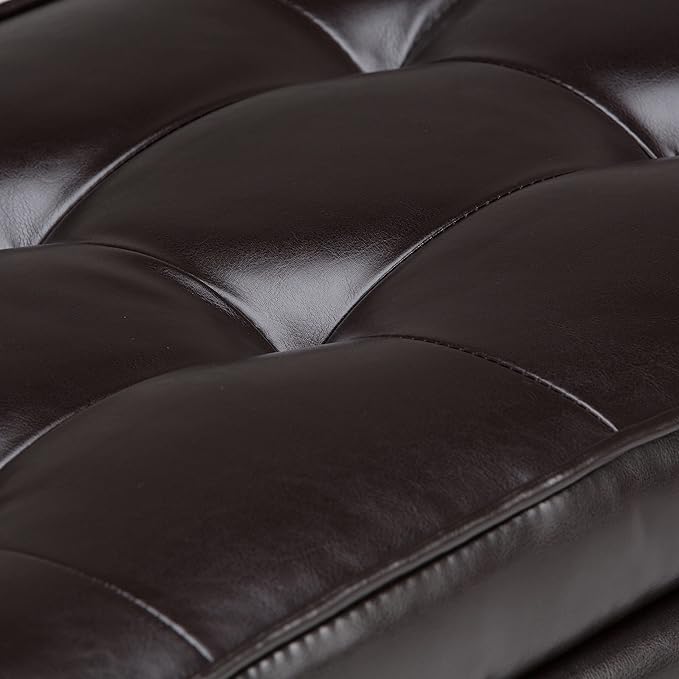 SIMPLIHOME Cosmopolitan Storage Ottoman Bench - 44 inch Wide Upholstered Vegan Leather Rectangle Storage Ottoman in Tanners Brown, Transitional Bench for Bedroom with Tufted Lift-Top and Open Shelf