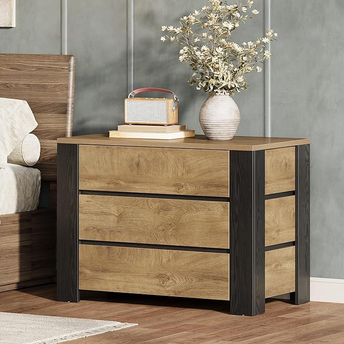 Tribesigns 36" Wide Nightstand Set of 2, Extra Large Night Stand with 3 Drawers, Oversized Nightstand Bedside Table for Bedroom, Farmhouse Side End Table with Storage, Natural