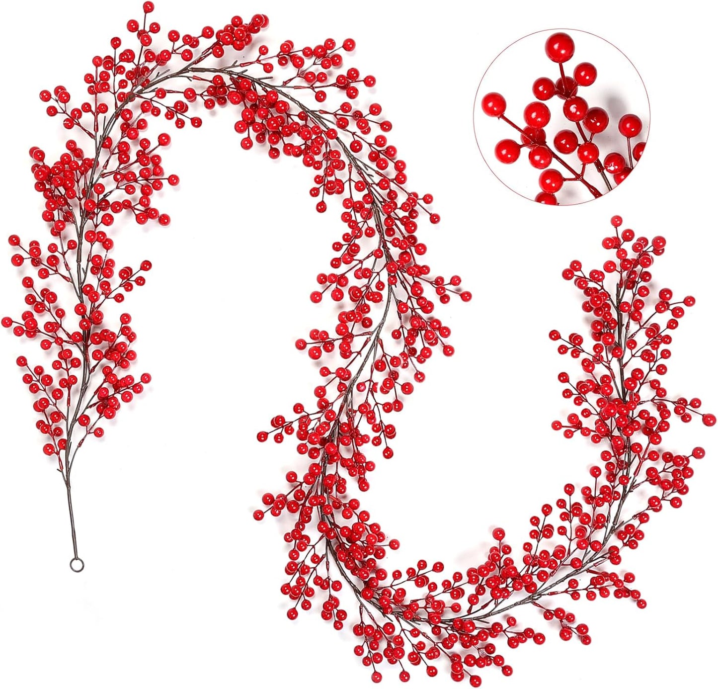 Joyhalo Red Berry Garland - 8.9 FT Christmas Holly Berry Vine for Christmas Tree, Winter Berry Garland for Mantle Xmas Tree Window Door Hanging Indoor Outdoor Holiday Decoration