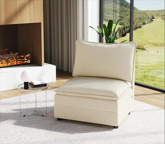 Vesgantti 40" Single Seat Sofa, Comfy Cloud Couch Deep Seat Upholstered Couch Chenille Modern Sofa, Extra Seats for Modular Couches, Beige (Without Armrest)