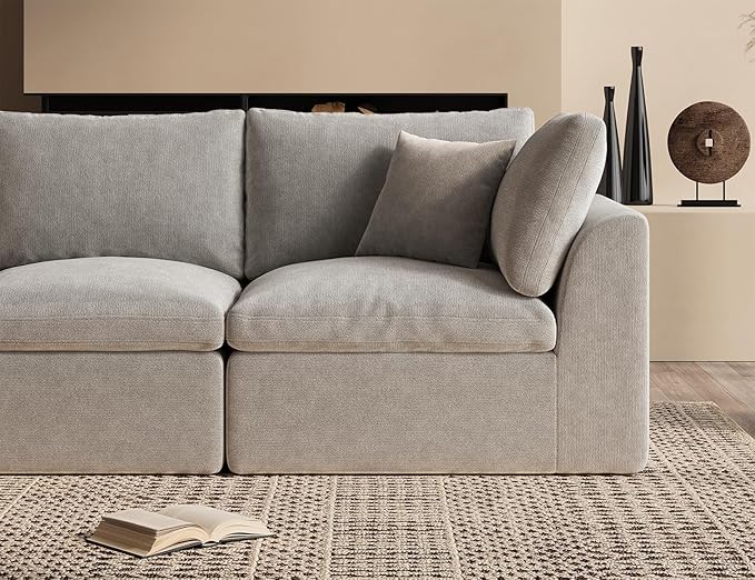 Oversized Cloud Sectional Couches for Living Room, Boneless U Shaped Couch with Ottoman, 4 Seater Modular Sectional Sofa, Light Grey