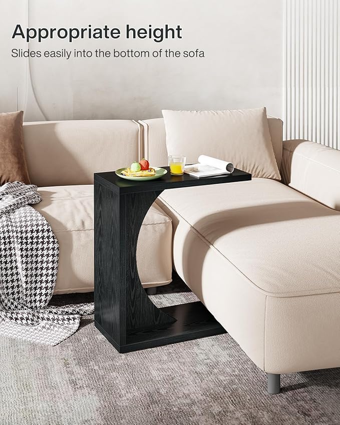 Tribesigns C-Shaped End Table for Couch, Sofa Side Table, C Table for Small Space, Living Room, Bedroom (1, Black)