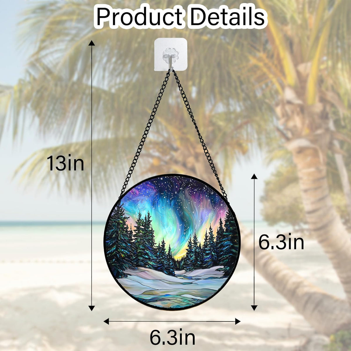 Stained Glass Window Hanging, Aurora Landscape Sun Catchers Glass Panel Green Trees Suncatcher Decor for Birthday for Women, Men, Wife, Aunt, and Mom 6.3 in