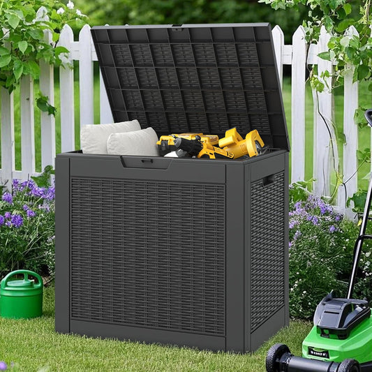 NUNU LAB 31 Gallon Outdoor Storage Box Waterproof,Indoor Outside Deck Box,Backyard Storage Bin For Package Delivery,Garden Tools,Patio Cushions,Pool Accessories,Storage Bench Lockable Lid