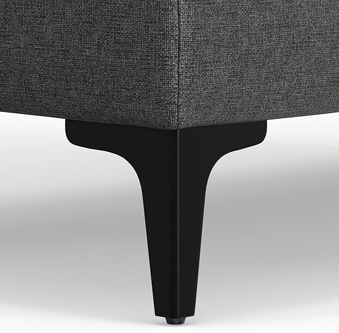 SIMPLIHOME Ava Ottoman in 100% Recycled Polyester Tightly Woven Performance Fabric, Pebble Grey, 36-inches Wide, Mid-Century Modern Multipurpose Table Ottoman or Footrest, Assembled, for Living Room