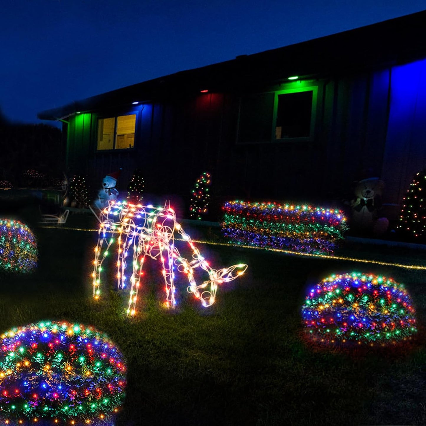 WBao Christmas Lights Outdoor 200LED F8 Big Bulbs, 8.4ft x 5.2ft Christmas Bushes Lights with 8 Modes, Timer, End to End Connectable, Waterproof for Lawn, Bushes Outdoor Xmas Decorations, Multicolor