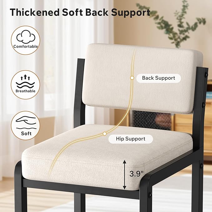 Bar Stools Set of 3, Fabric Counter Height Bar Stools with High Back and Metal Legs, Upholstered Bar Chairs, 26 in Height Modern Barstools for Kitchen Island, Camel