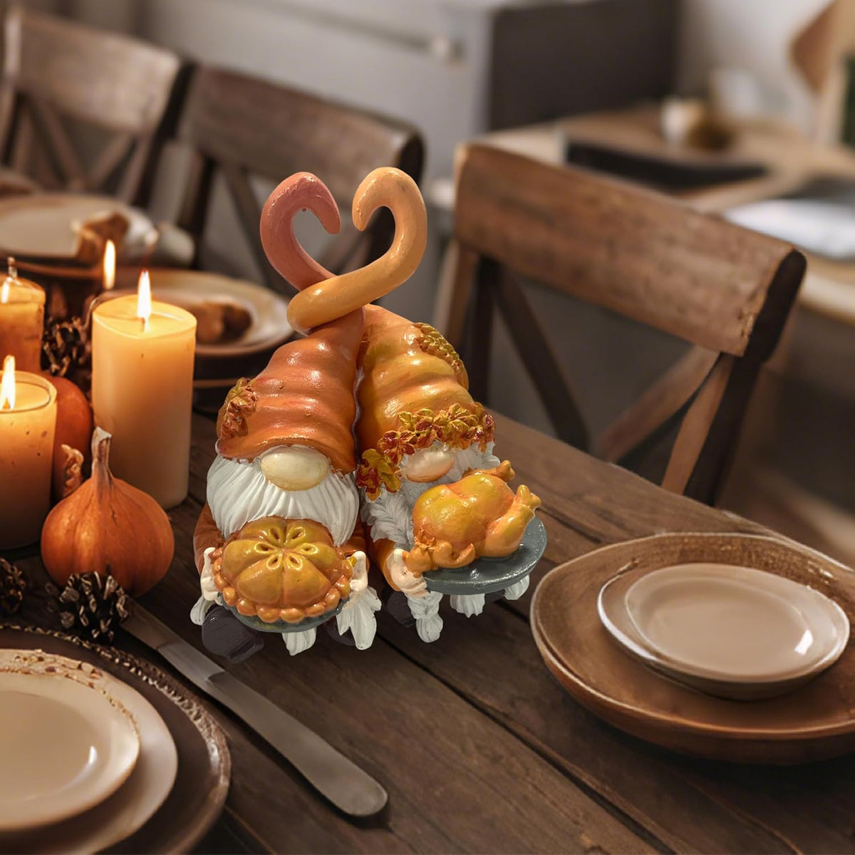 Fall Gnome Decor, Resin Thanksgiving Gnomes for Fall Decoration Indoor Home, Small Autumn Gnome Figurines with Pumpkin Pie and Turkey for Autumn Harvest