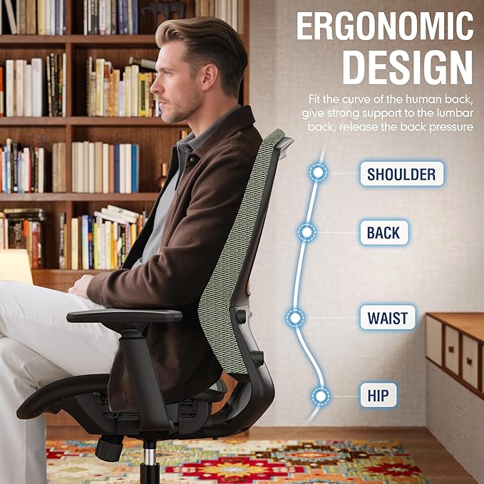 ELABEST T96 Mesh Office Chair,Ergonomic Computer Desk Chair,Sturdy Task Chair- Adjustable Lumbar Support & Armrests,Tilt Function,Comfort Wide Seat,Swivel Home Office Chair