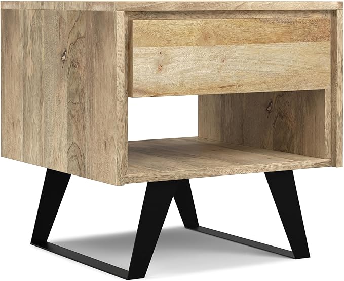SIMPLIHOME Lowry Modern Industrial 22 inch Wide Metal End Side Table in Natural for The Living Room and Bedroom