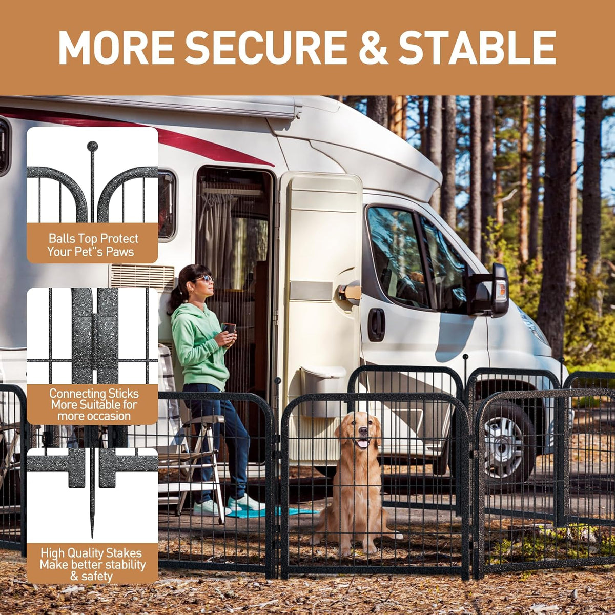 Metal Dog Playpen, 24 Inch Height 8 Panels, Ideal Dog Fence for Large/Medium/Small Dogs Indoor & Outdoor Bliss, Perfect Dog Pen for Camping, Yard, and RV | Black-Silver