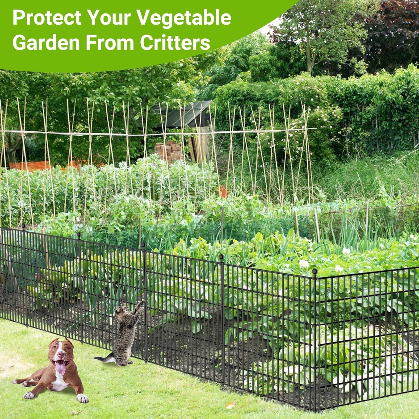 10 Panels No Dig Decorative Outdoor Garden Fence with Gate for Yard, 40 in(H) X 23.6 ft(L) Animal Barrier Fencing Rustproof Metal Wire Panel Border for Dog, Rabbits, and Patio Temporary Ground Stakes
