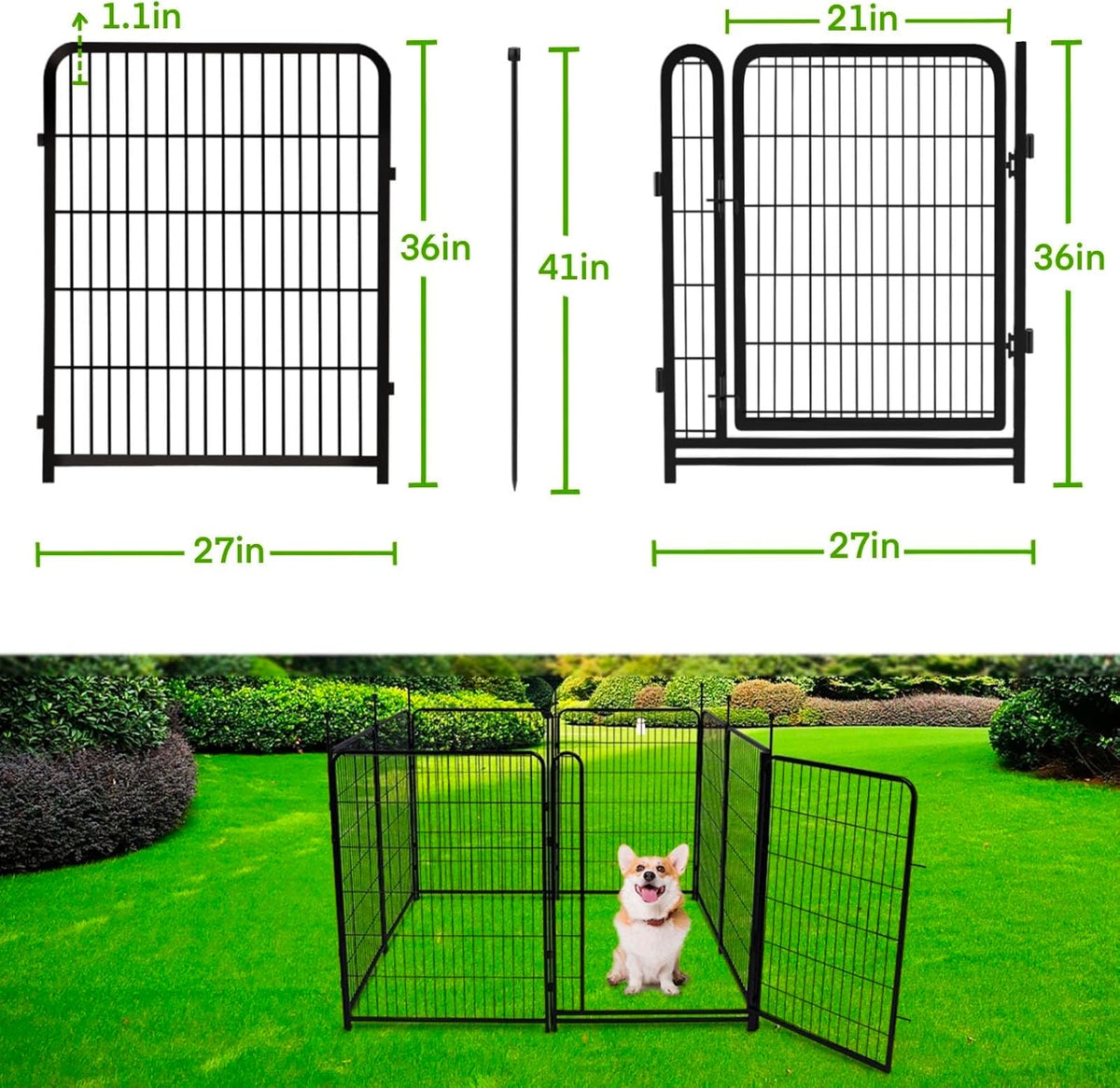 Tall Garden Fence,Wide Gate Low Threshold Fence for Garden, 36in(H) 4 Panels Total 8.9 Ft(L) Animal Barrier Fence,Flower Bed Fencing, Dog Fences Outdoor for Yard
