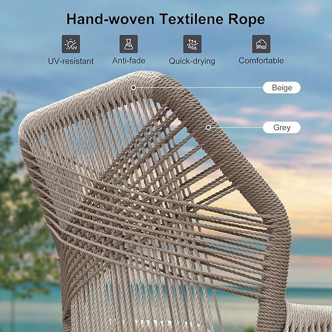 PURPLE LEAF 4 Pieces Counter Height Bar Stools Patio Boho Rattan Barstools Aluminum Woven Bar Chairs with Cushions for Outdoor Kitchen Island Garden