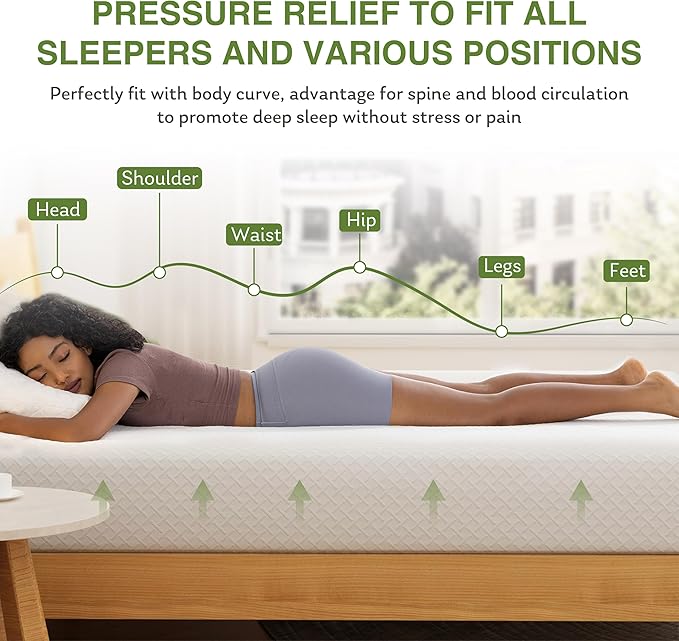 EGOHOME 6 Inch Full Size Mattress for Kids, Memory Foam Mattress with Cooling Green Tea Gel, Relieve Pressure with Medium Firm Support, CertiPUR-US Certified, 75''L x 54''W, White