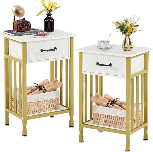 VECELO Nightstands, Industrial Side Table/End Tables with Drawer and Storage Shelf, Night Stands for Bedroom, Living Room, Wood Metal Furniture, Easy Assembly