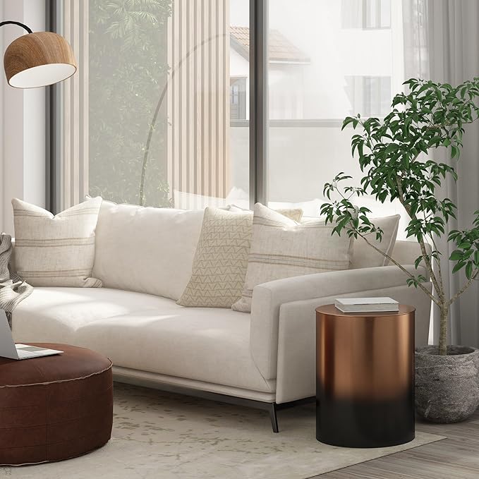 SIMPLIHOME Curtis Industrial 16 Inch Wide Metal Cylinder Accent Table in Ombre Black/Copper, Fully Assembled, for The Living Room and Bedroom