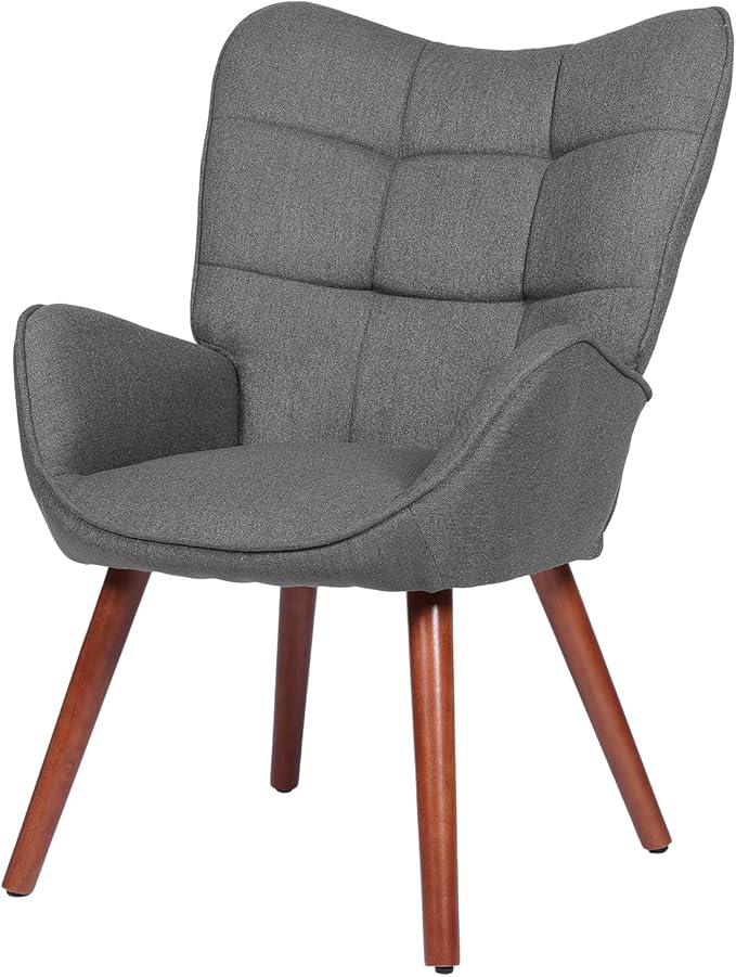 Modern Dining Room Chairs, Mid Century Upholstered Kitchen Chairs with Back Support and Solid Wood Legs, Accent Dinner Chair for Kitchen, Dining Room, Living Room, Restaurant, Dark Grey