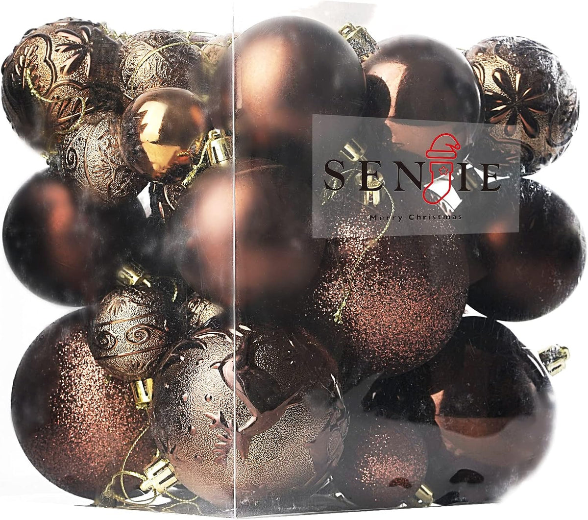 Senjie Brown Shatterproof Christmas Ornaments, 32 Pcs Spherical Balls for Xmas Trees