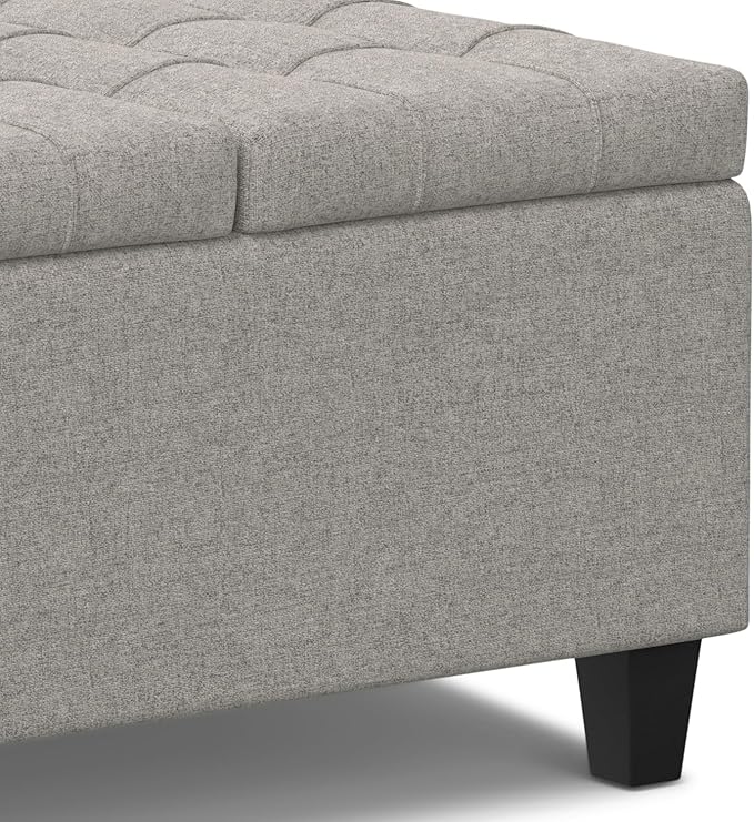 SIMPLIHOME Harrison 30 inch Wide Transitional Square Small Coffee Table Storage Ottoman in Cloud Grey , Assembled, For the Living Room and Bedroom