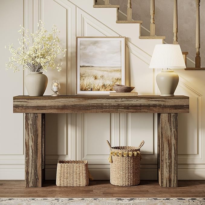 Tribesigns Console Table, 63" Farmhouse Entryway Table, Rectangular Wooden Accent Console for Entrance, Hallway & Living Room (Mottled Gray Brown)