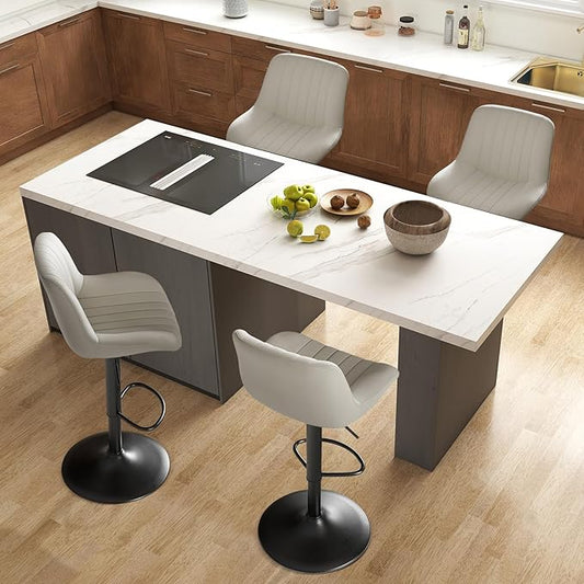 Nalupatio Bar Stools Set of 4, Adjustable Modern Swivel Bar Stools with Backs, Counter Height Performance Fabric Island Chairs for Home Kitchen, Light Gray