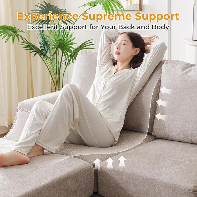 85" Sectional Couches with Storage Ottoman,L Shaped Couch with Armrest Organizer,3-Seater Sofa,Thick Cushions,Small Sofas for Living Room,Bedroom,Apartment,Chenille,Khaki
