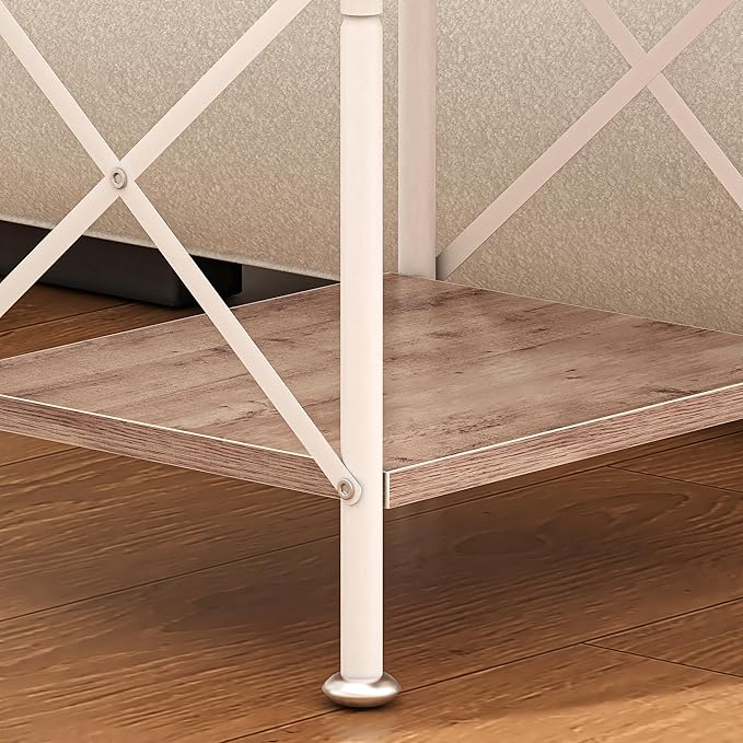 VECELO End Tables, Modern Nightstand with Fabric Drawer & Open Shelf, Night Stand for Bedroom Living Room, Industrial Metal Frame, Easy Assembly, Light Brown,1 Pack