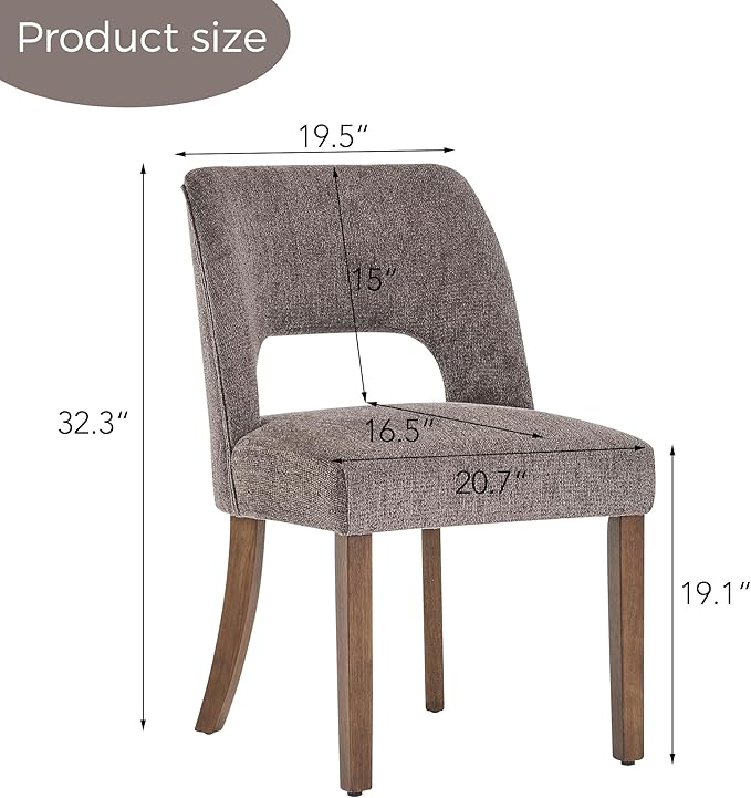 VKNOW Wooden Dining Chairs Set of 6, Modern Fabric Upholstered Dining Room Chair Kitchen Chairs, Farmhouse Dinner Chair for Kitchen Dining Room, Brown