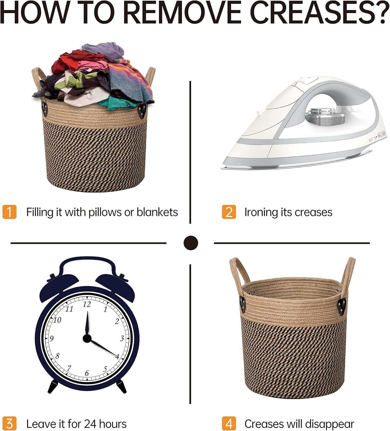 14"x12" Natural Jute Rope Woven Storage Basket with Handles for Plant, Blankets,Toys - Living Room Home Decor,Multifunctional Basket for Organizer,Picnic,Artificial Tree Black and Beige