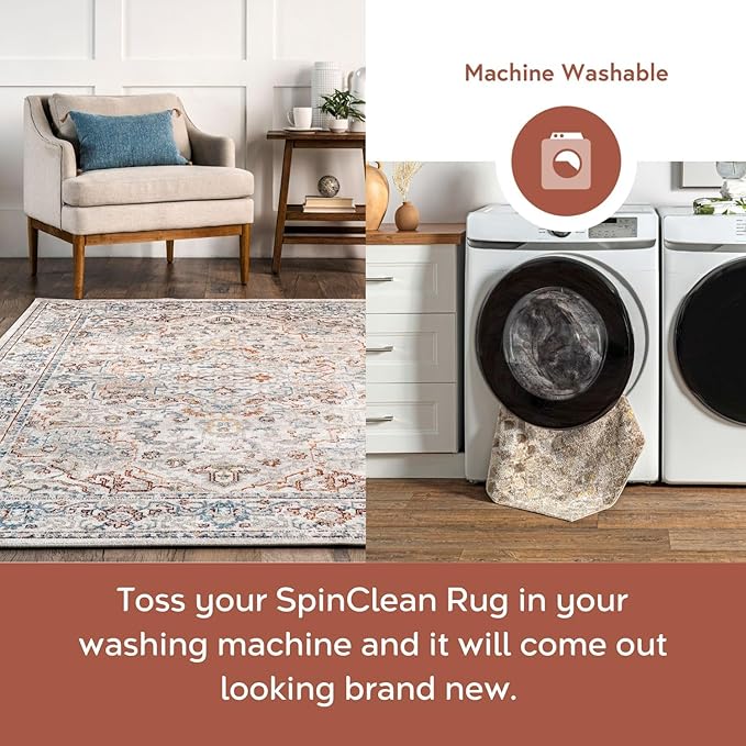 nuLOOM Cady Machine Washable Transitional Area Rug, 5' x 7'6", Beige