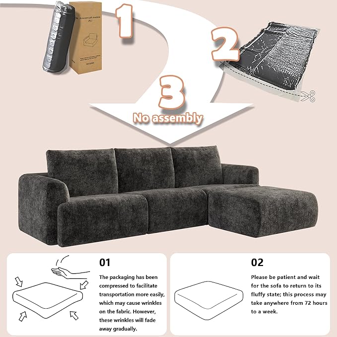 EASE MOOSE Cloud Couch Sectional Sofa, Large U-Shaped Oversized Modular Couch for Living Room, Minimalist Boneless Convertible Couches with Ottoman, 5-Seat Deep Sofa for Bedroom, Chenille (Dark Grey)