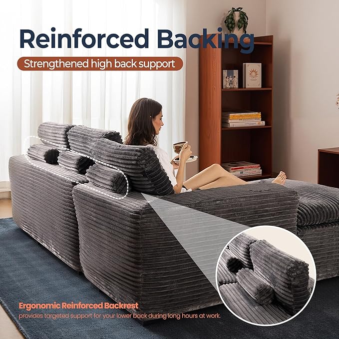 106" Oversized Couch Sofa, L Shape Couches for Living Room, No Assembly Required Corduroy Sectional Sofas with Left Facing Chaise for Home Apartment