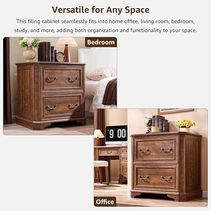 T4TREAM 34" Lateral File Cabinet with 2 Drawers, Farmhouse Filing Cabinet with 34" Wide Wooden Tabletop & Smooth Rails, Holds Letter/Legal, Hexagonal Design & Framed Drawer Fronts, Reclaimed Barnwood