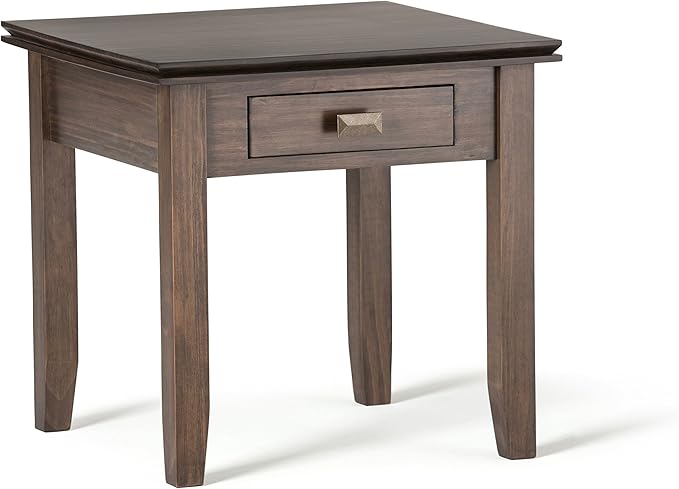 SIMPLIHOME Artisan SOLID WOOD 21 inch wide Square End Table End Side Table in Natural Aged Brown with Storage, 1 Drawer, for the Living Room and Bedroom