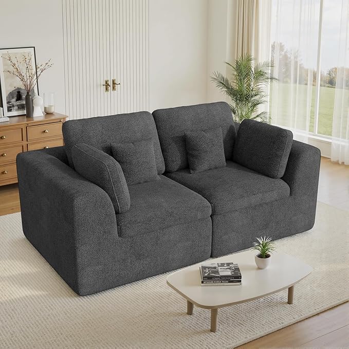 Loveseat Sofa, Cloud Boneless Couches for Living Room, 2 Seater Modular Sectional Sofa,Oversized,DarkGary Chenille