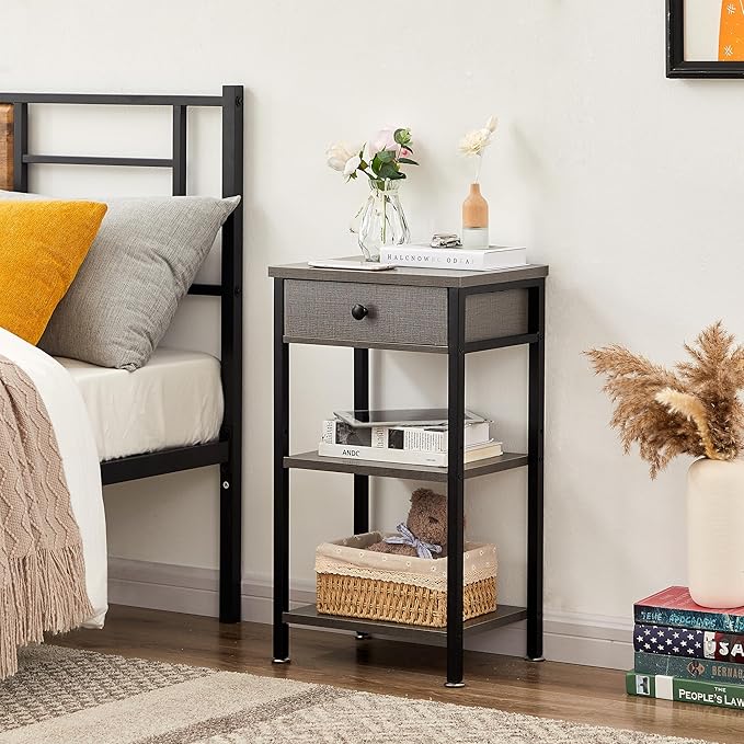 VECELO Tall End Table,Nightstand with Drawer and Adjustable Storage Shelf,27.6 inch Side Table for Living Room/Bedroom/Entryway Small Spaces