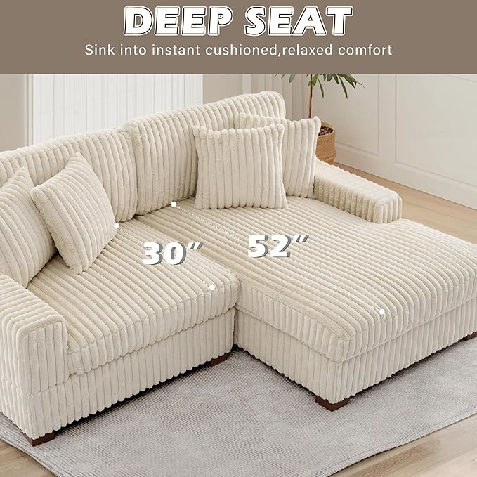 Cloud Sectional Couch with L-Shape Chaise, Modern Modular Sofa with Deep Seat, Upholstered Couches for Living Room Bedroom, White